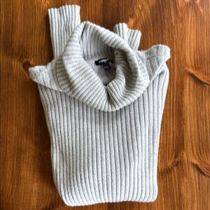 Express Light Gray Ribbed Cowl Neck Sweater